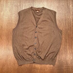 Oak Hill 2XL Cardigan Sweater Vest Brown 100% Cotton Button Front V-Neck
